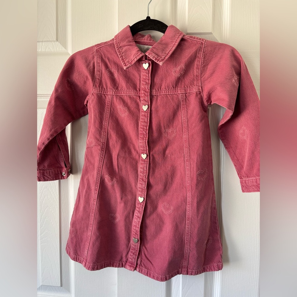 Zara Girls Pink Heart-Button Denim Dress